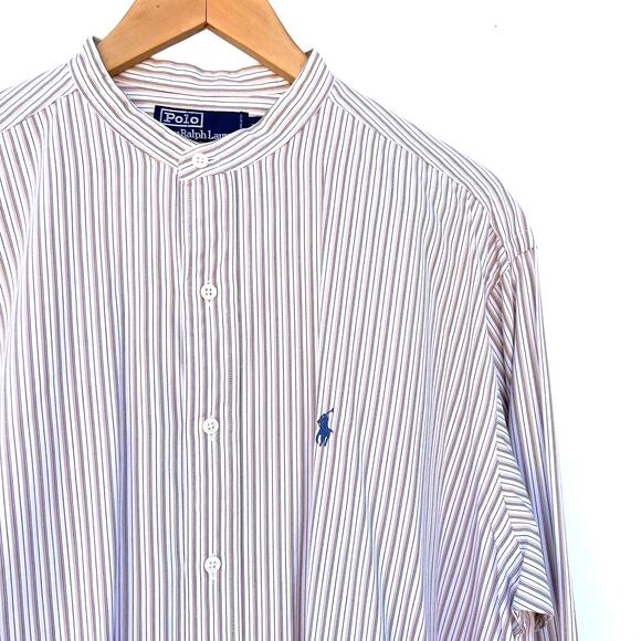 Polo Ralph Lauren Postboy Grandad Collar Oversized Button Down Brown Stripes M - Picture 5 of 8
